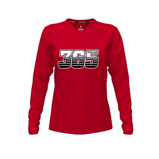 [FTLVCFRD-FYXS-LOGO1] Decker Comfort T-Shirt (Female Youth XS, Red, V Neck, Logo 1, Long Sleeve)