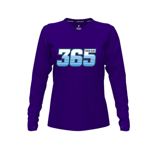 [FTLVPTPP-FYXS-LOGO2] Decker Performance T-Shirt (Female Youth XS, Purple, V Neck, Logo 2, Long Sleeve)